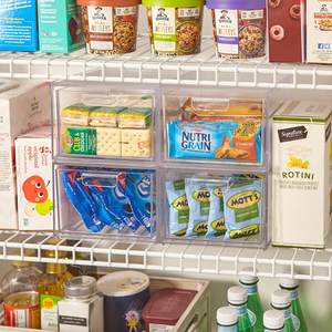 Laci penyimpanan Stackable bening 4.4 inci tinggi akrilik kamar mandi Makeup Organizer tarik keluar pegangan plastik rumah Vanity tempat penyimpanan - Product Image 3