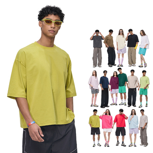 Custom Logo Boxy Fitting Men's <b>Tshirt</b> <b>Polyester</b> Cotton 240gsm T Shirt O-Neck Drop Shoulder Oversized Streetwear T-Shirts for Men - Product Image 3