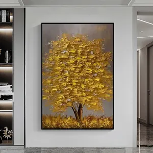 Handmade Canvas Wall Painting Modern Gold Abstract Tree Oil Hand painted for Home Decoration