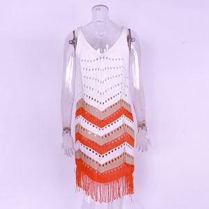 Vestido de Punto Largo de Verano 2024, Nuevo, Hecho a Mano, Estilo <span class=keywords><strong>Trapillo</strong></span>, con Borlas, Tejido a Crochet, Calado, para Mujer - Product Image 6