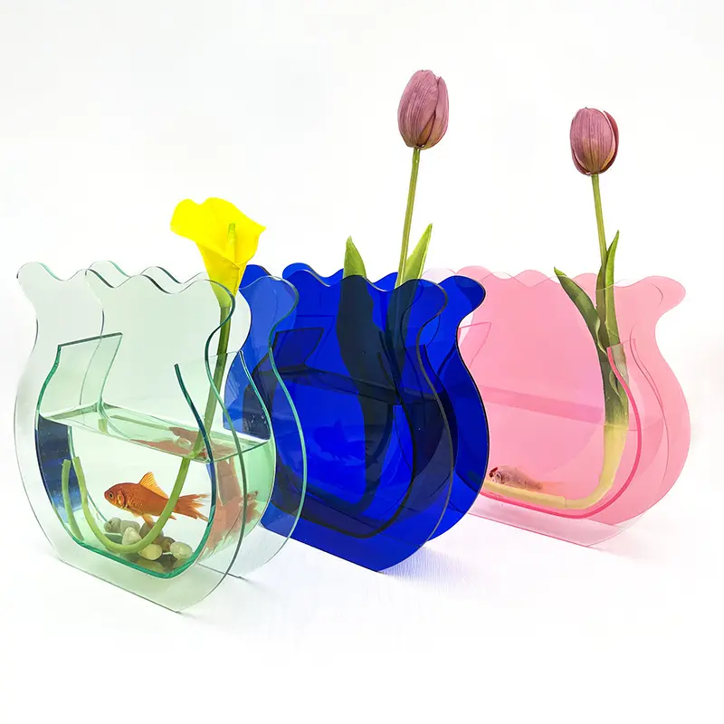 Vas gaya tangki ikan beberapa spesifikasi bahan akrilik transparan definisi tinggi tangki ikan tidak rapuh grosir