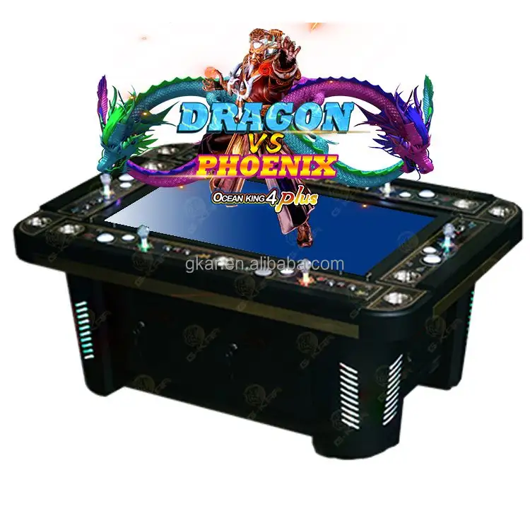 OEM/ODM 6 Seats Black Finish Metal Fish Game Table Mutha Goose System Print Ticket Dragon VS Phoenix Ocean King 4 Plus IGS Board