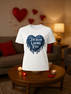 T-shirt con cuore Jesus Loves You da donna, manica corta, girocollo, casual, per San Valentino, 100% cotone, leggera e traspirante - Product Image 2
