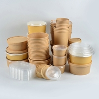 SenAng05 Bols et coupes à soupe/salade en papier kraft écologiques jetables au design personnalisé avec couvercles en PP/papier pour le camping