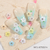 Breloques pour ongles en forme de fleur 3D couleur macaron, décorations brillantes en strass pour manucure