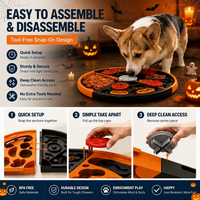 Nouveauté Halloween : Gamelle Pizza Distributrice Lente Premium avec Tapis de Léchage et Jouet Distributeur de Friandises, Design Citrouille