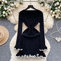 Nouvelle robe pull sexy à manches longues en tricot à volants, coupe ajustée, pour l'automne et l'hiver