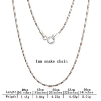 Solide 925 Sterling Silver Snake Chain 1mm Singapour Twist Dainty Collier Or Rose Mariage Femmes Mode DIY Bijoux Cadeau