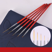 Vente chaude 6 9 12 18 24 Wood Pro Fabricant Personnalisé Long Cheveux Synthétiques Fins Rouge En Bois Nail Art Brosses Liner En Vrac