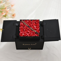 Boîte cadeau fleur de rose à double tiroir avec couvercle pour arrangement floral et emballage d'anniversaire