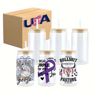 Verre à sublimation personnalisé de 16 oz, transparent dépoli, type Mason Jar, avec couvercle et paille, pour vin et bière - Product Image 1