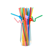 Pailles jetables en plastique de qualité alimentaire, écologiques, extra longues, flexibles, fantaisie, colorées, avec logo personnalisé, emballées individuellement