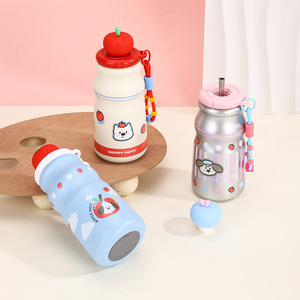 Cute Funny Apple Lid Vacuum <b>Cup</b> Student Kids <b>Straw</b> <b>Cup</b> Outdoor Lanyard Portable Water Mug - Product Image 4