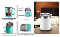 Tasse à café personnalisée avec revêtement en poudre de 16oz 14oz 12oz poignée de gobelet de voyage en acier inoxydable à double paroi et couvercle coulissant