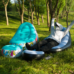 屋外用インフレータブルソファチェア、ポータブルキャンプ用厚手フロッキング加工レイジーソファ、寝室用家庭用レジャー折りたたみベッド（フットレスト付き） - Product Image 4