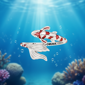 Anillo de aleación con diseño de pez Koi de Pomark, esmaltado en rojo y blanco, unisex, lindo, para uso diario, regalo, joyería - Product Image 2