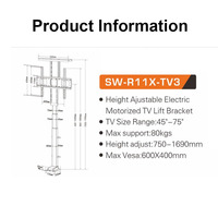 Support TV motorisé vertical sous le lit, support de télévision pour écrans de 32 à 80 pouces avec télécommande, support TV compact