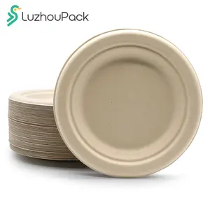 LuzhouPack Free Sample High Quality Biodegradable Disposable Restaurant Sugarcane Plates 6 Inch Dishes Paper Plates