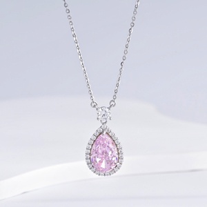 Collares personalizados de plata 925 con circonitas redondas, minimalistas, estilo veraniego, con piedras de color en forma de gota de agua para chicas. - Product Image 3