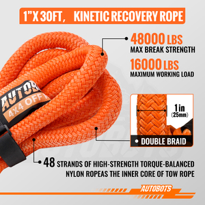 Corde de récupération cinétique en nylon 30% élastique 24T, 1''x30ft, sangle de récupération résistante à l'abrasion avec sac de transport pour le dépannage tout-terrain - Product Image 2