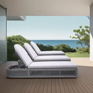 outdoor teak Sunbed pool lounger aluminum hotel sun bed lounger with wheels teak wooden wood sun lounger cushion Garden Lounge