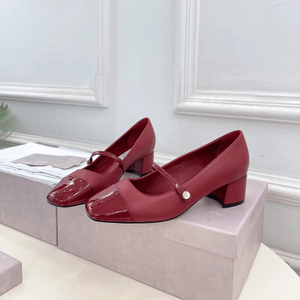 Zapatos Jimmying para Mujer, Color Borgoña, Diseño de Bloques de Color, Punta Cuadrada, Tacón Medio, Cuero Suave, Elegantes, Versátiles para Oficina y Uso Diario - Product Image 1