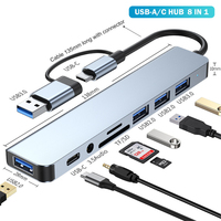Hub USB-C 8-en-1 avec lecteur de carte et adaptateur audio multiport, station d'accueil USB 3.0 Type-C 4 5 7 8 ports