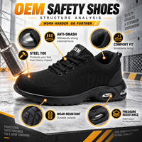 Chaussures de sécurité industrielles respirantes multicolores en maille tricotée à tige basse, avec embout en acier anti-écrasement et coussin d'air amortissant les chocs