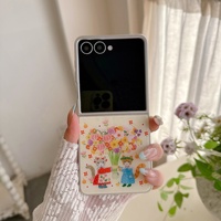 Funda Personalizada con Diseño Floral de Gatos para Samsung Galaxy Z Flip 8 7 6 5, Estampado de Flores Estéticas, Cubierta Protectora con Gatito Adorable