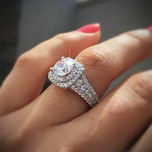 Perhiasan Wanita Lapisan Ganda Cakar Harimau Persegi Cincin Topaz Biru Cincin Zirkon Perak