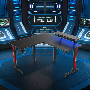 Meja Komputer Gaming hitam kustom profesional, dudukan Monitor LED RGB bentuk <span class=keywords><strong>L</strong></span> dapat diperpanjang reversibel untuk ruang bermain game - Product Image 5