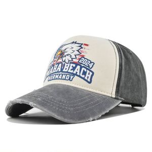 Casquette de baseball délavée et vieillie à 6 panneaux, portable, promotionnelle, bicolore, avec logo imprimé Aigle Américain, style classique, directement de l'usine - Product Image 5