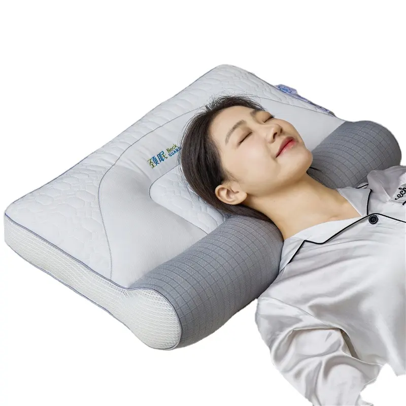 Oreiller cervical ergonomique soutien du cou mémoire Polyester oreiller blanc Traction broderie maison lit santé Spa oreillers