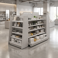 Étagères de supermarché modulaires tendance 2026, type îlot gondole, en acier robuste de 1,2 mm, à 1 niveau, double face, avec revêtement époxy en poudre