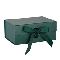Boîte cadeau rigide de luxe pliable avec fermeture magnétique, finition mate, recyclable, verte, avec ruban rectangulaire
