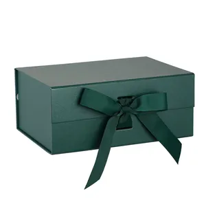 Venta al por mayor, cierre magnético, cesto de embalaje rígido de lujo plegable, caja de regalo rectangular verde
