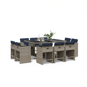 Set da Pranzo da Giardino in Polyrattan Grigio per 10 Persone, Resistente alle Intemperie, Design Contemporaneo - Product Image 1