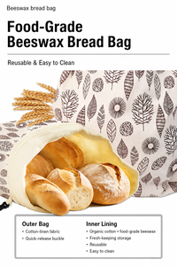 Sac en tissu réutilisable pour le stockage des aliments, en lin biologique avec cire d'abeille, pliable, avec longues poignées, pour pain fait maison au levain, 13 x 17 pouces - Product Image 3