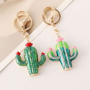 Porte-clés de voiture cactus de luxe incrusté de diamants, élégant porte-clés en alliage pour femme, breloque artisanale pour sac - Product Image 1