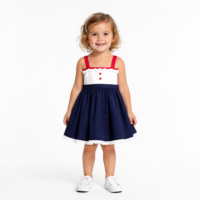Robe d'anniversaire mignonne en coton pour tout-petits 2026, sans manches, rouge, blanc, bleu, robe de princesse avec ourlet en dentelle, robes d'été pour filles pour les fêtes