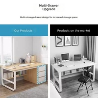 Bureau d'ordinateur rectangulaire pour chambre à coucher, bureau d'étude à domicile, bureau d'écriture simple pour maison de location avec tiroirs, bureau de travail