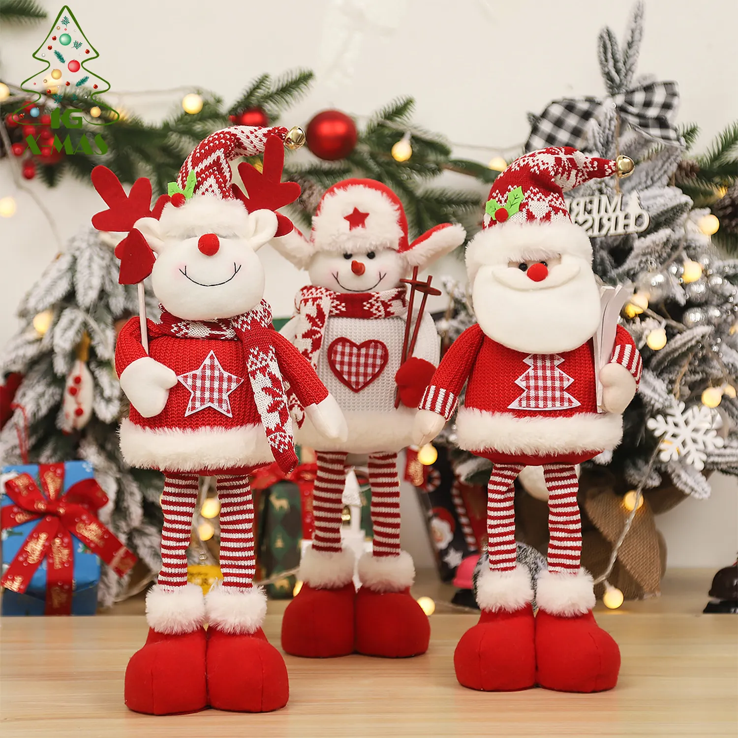 KG Navidad Natal Noel Año Nuevo Decoraciones para el hogar 53cm Punto rojo Papá Noel Muñeco de nieve Reno Muñeca Retráctil Gnomos de Navidad