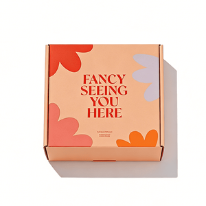 Boîte en carton ondulé avec impression florale mandarine et slogan de bienvenue pour l'emballage de boissons, fruits et vins - Product Image 2