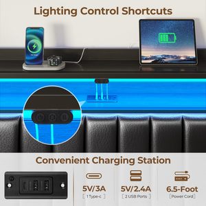 Cabecera <span class=keywords><strong>para</strong></span> Cama King Size con Almacenamiento, Luz LED, Puertos USB y Tipo C, Altura Ajustable, Cómoda y Moderna, de Cuero - Product Image 5