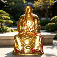 Sculpture de Bouddha en laiton finition or, assis sur un piédestal de lotus, pour hall de temple, jardin, taille et couleur personnalisées, décoration religieuse, objet de présentation