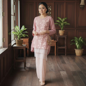 Aju Kurung Moden Sulam Kerawang Borong, Ensemble en coton imprimé de Kedah, crêpe Cey sans repassage, Viral Raya 2025, fournisseur d'usine OEM - Product Image 1