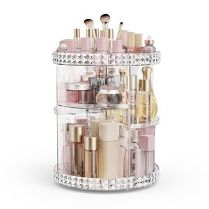 Factory Hot Sale Modern Square Diamond Cosmetic Storage Display Case Transparent 360 Rotating Acrylic <b>Makeup</b> Organizer - Product Image 1