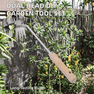 Ensemble d'outils de jardinage DIY à double tête avec désherbeur de racines de qualité industrielle personnalisable avec manche en bois et matériau plastique - Product Image 3