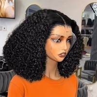 Perruque Courte en Cheveux Humains de Haute Qualité, Sans Colle, avec Dentelle Frontale, Style Bob Pixie Bouclé, Double Tissage