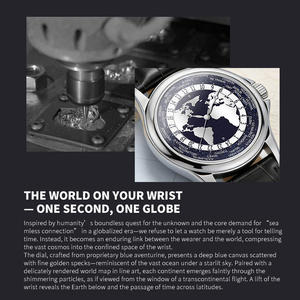 นาฬิกาจักรกล GMT หลายเขตเวลา คุณภาพสูง หรูหรา สั่งทำโลโก้ OEM หน้าปัดอะเวนเจอรีนลายแผนที่โลก ตัวเรือนสแตนเลสขนาด 40 มม. - Product Image 2